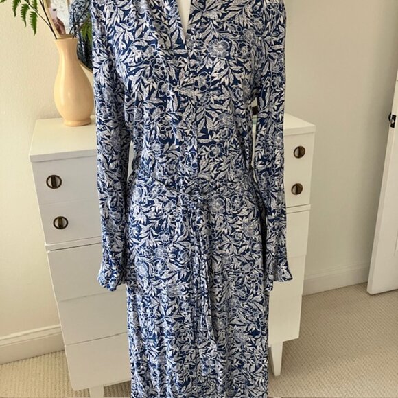 Joules British country blue floral midi dress button and belt women's size 6 - Picture 4 of 6